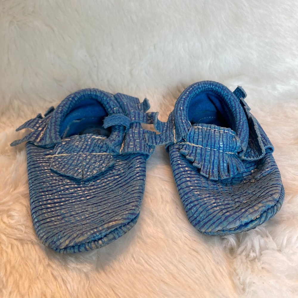 Blue alligator skin like moccasins
